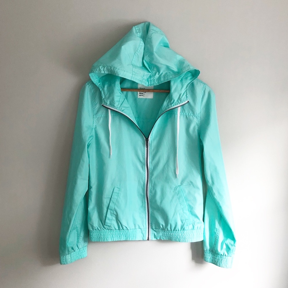 Zine Rain Jacket Mint Aqua Zip Up Hoodie Size M